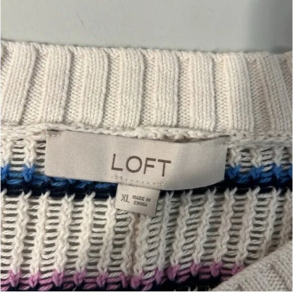 LOFT Cotton V Neck Sweater Beige with stripes Size XL - Picture 8 of 9